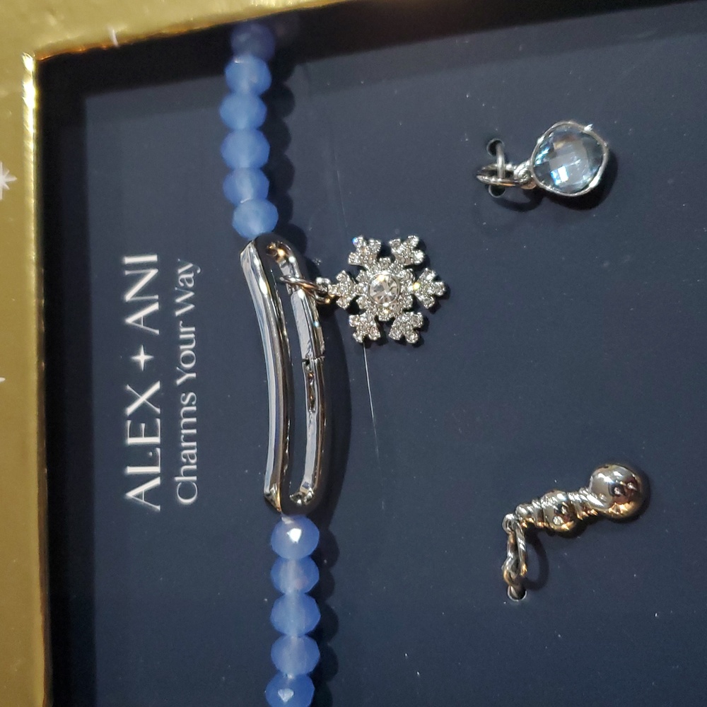 Alex + Ani charms your way blue aquamarine gemstone 4piece charm‎ bracelet set